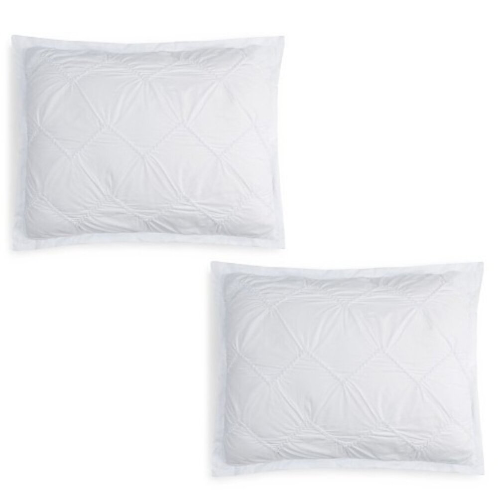 Sky 2-PK Smock Chevron Textured Cotton KING Pillow Shams Cotton White MSRP $110